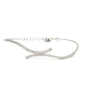 14K White Gold Diamond Bracelet, Solid Gold Wave Bracelet, Curved Chain Bracelet, Fine Jewelry Gift, Anniversary Gift for Wife