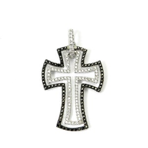 Cross gold & diamonds pendant, 14K white gold pendant, yellow gold Cross, Black and white diamond pendant, Cross pendant, gift for him