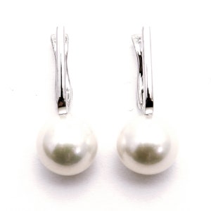 Gold Pearls Earrings, White Pearl Earrings, Woman 14k White Gold Earrings, Original Gift, Pearls earrings, gift for her