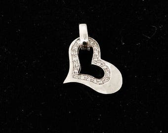 Gold & diamonds Heart Pendant, Diamond Pendant,  Woman, 14k white Gold Pendant, love, gift for her.