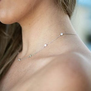 14k Solid White/Yellow/Rose Gold Bezel Setting Diamond By The Yard Station Necklace, Everyday Minimalist Chain Necklace