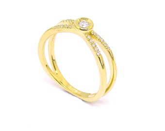 Gold & diamonds Engagement ring, 14K yellow Gold Ring,  diamond ring, proposal ring, white gold ring ,14k , 18k, twist ring