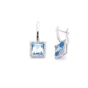Blautopas Gold & Diamanten lange Ohrringe, 14K Weißgold Ohrringe, Diamanten Ohrringe, Blaue Edelstein Ohrringe, Brautparty