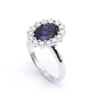 Diana ring Blue Sapphire & diamonds, Diana gold ring, Blue Sapphire gold ring, 14k white Gold, special design, wonderful present for her.