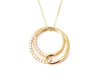 Colgante de oro y diamantes, Colgante de diamantes redondos, Colgante de mujer, Colgante de oro blanco de 14 k, Regalo para ella, regalo