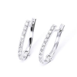 14k White Gold Diamond Huggie Earrings, Solid Gold Hoop Earrings, Anniversary Gift, Minimalist Fine Jewelry