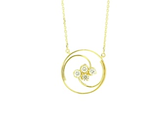 Colgante redondo de oro amarillo de 14 k, dije de collar con diamantes en racimo, joyería minimalista delicada, colgante de oro para mujer, regalo de aniversario para ella