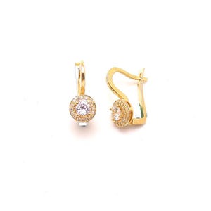 14K Gelbgold Diamant Ohrringe, Baumeln Runde Halo Ohrringe, Braut Hochzeit Schmuck, Geschenk für Frau