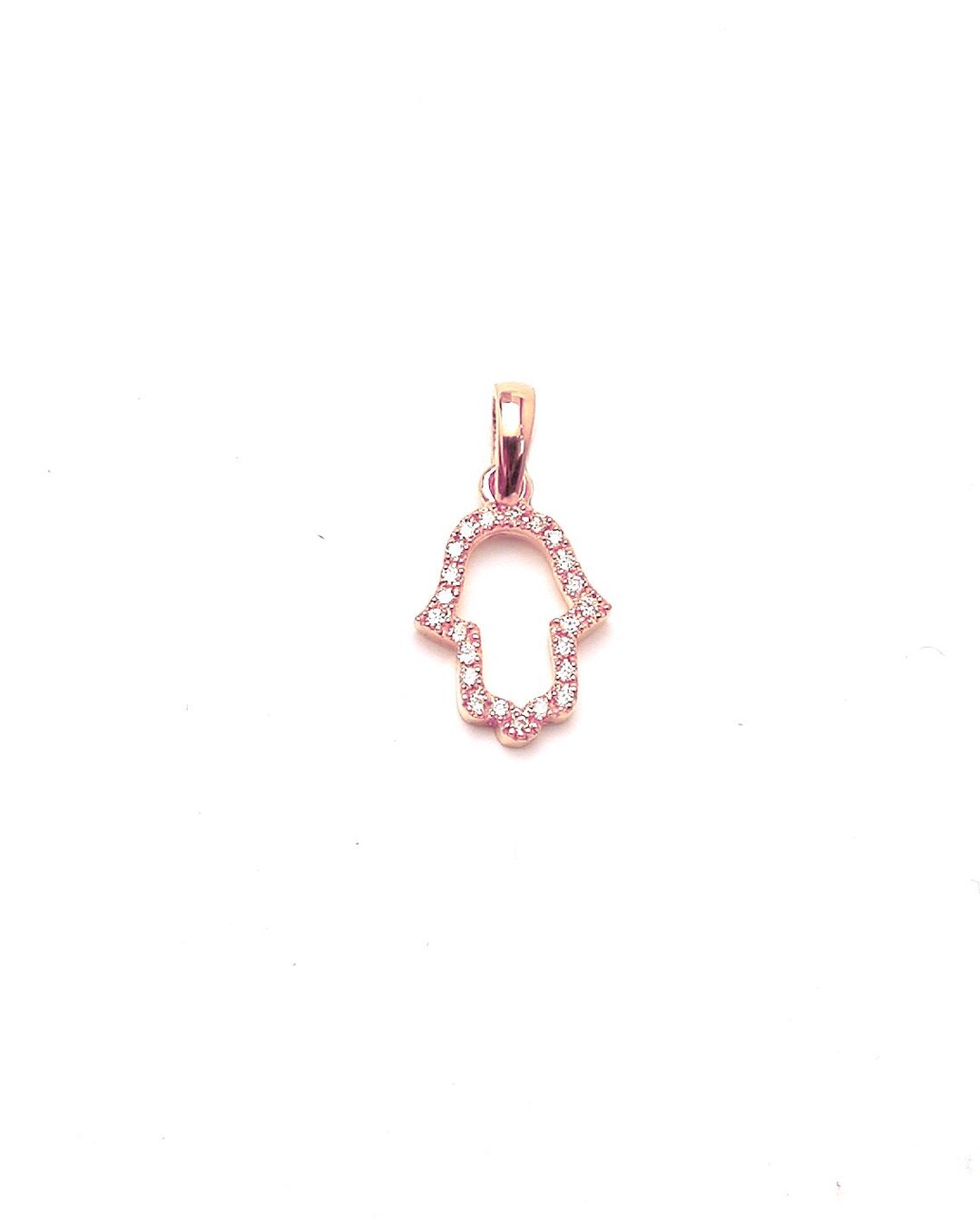 Hand Protection Diamond 14K Rose Gold Dainty Hamsa Hand Pendant With Diamonds, Fatima Good Luck ...