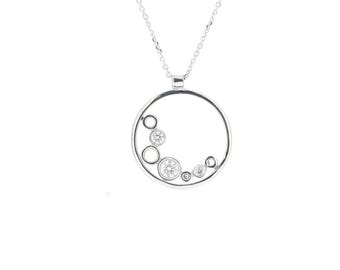 Colgante de oro y diamantes, Colgante de diamantes redondos, Colgante de mujer, Colgante de oro blanco de 14 k, Regalo para ella, regalo