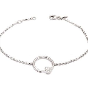 Heart Charm Link Bracelet, Circle Connector and Gold Chain Bracelet, Sparkling Diamond Heart Jewelry, Love Bracelet, Valentine&#39;s Gift