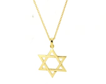 Jewish Star of David gold pendant necklace , 14K yellow gold pendant, white gold Star of David, Gold Pendant, Judaica pendant