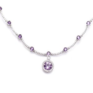 14K White Gold Amethyst Diamond Necklace, Blue Topaz Gemstone, Statement Jewelry, Anniversary Gift, Fine Jewelry