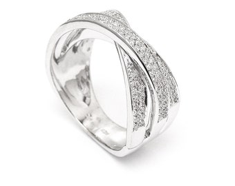 Diamantring, Weißgoldring, 14K Weißgoldring, Gold & Diamanten Ring, klassischer Goldring, für sie, Twist Diamanten Ring