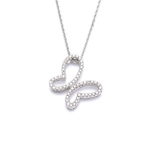 14k White Gold Diamond Butterfly Pendant, Delicate Gold Diamond Necklace, Gift for Her