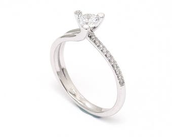 Central Multiple Diamonds Engagement 14K White Gold Ring, Custom Size Ring