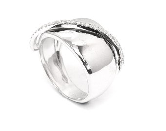 14K White Gold Diamond Ring, Eternity Pave Wide Band Statement Jewelry, Anniversary Gift for Wife