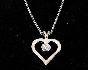 Gold & diamonds Heart Pendant, Diamond Pendant 0.10 Carats, Woman, 14k white Gold Pendant, love, gift for her