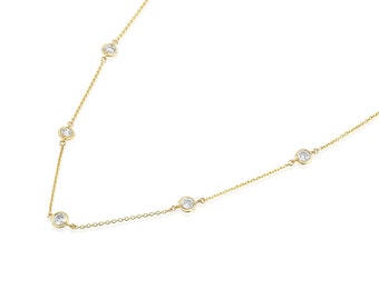 5 Natural Diamonds Dainty Gold Necklace
