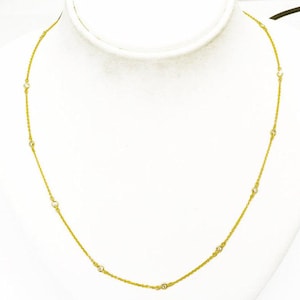 14K Gold Bezel Diamond Station Necklace, Diamond By The Yard Necklace, Dainty Layering Necklace for Women, Wedding Gift for Her