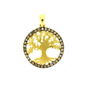 14K Solid Gold Tree of Life Necklace, Life Tree Medallion, Family Tree Jewelry, Circle of Life Tree Charm, Openwork Circle Pendant