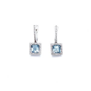 Blautopas Gold & Diamanten lange Ohrringe, 14K Weißgold Ohrringe, Diamanten Ohrringe, Blaue Edelstein Ohrringe, Brautparty