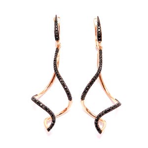 Boucles d'oreilles longues torsadées en or blanc 14 carats et diamants, boucles d'oreilles Schindler, boucles d'oreilles spirales, bijoux pour occasions spéciales