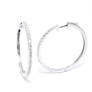 14K White Gold Diamond Hoop Earrings, Dainty Gold Hoops, 1 Carat Diamond Earrings, Minimalist Jewelry Gift For Her