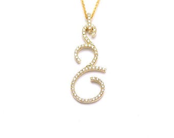 14K Yellow Gold Diamond Pendant, Dainty Ladies Necklace, Statement Necklace Charm, Bridal Jewelry Gift for Women