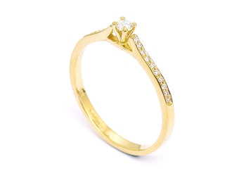 Central  Diamonds Engagement ring 14K Yellow Gold Ring,  diamond ring, proposal ring, white gold ring ,14k