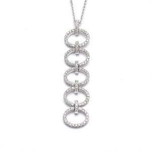 14K White Gold Diamond Pendant, Ladies Fine Jewelry, Elegant Circle Long Necklace Charm, Gift for Her, For Special Occasions