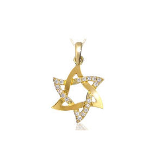 Jewish Star of David gold & diamonds pendant, 14K yellow gold pendant, white gold Star of David, Diamond Pendant, Judaica pendant