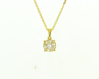 Gold & diamond Pendant, Diamond Pendant 0.25 Carats, Woman 14k Yellow Gold Pendant, Original Gift, illusion setting pendant
