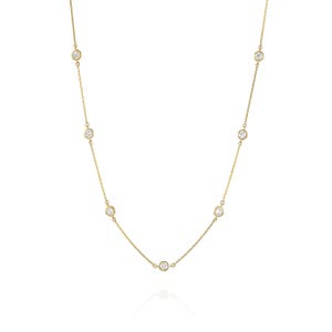 14K Gold Diamond By The Yard Necklace, Dainty Ten Diamond Bezel Necklace, Minimalist Choker, Anniversary Gift