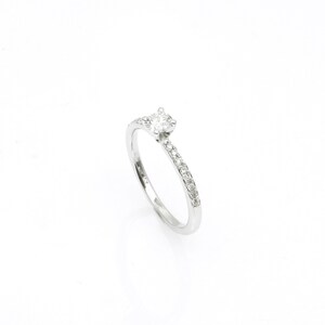 14K White Gold Solitaire Diamond Proposal Ring, Minimalist Pave Jewelry for Engagement, Bridal Wedding Ring for Her