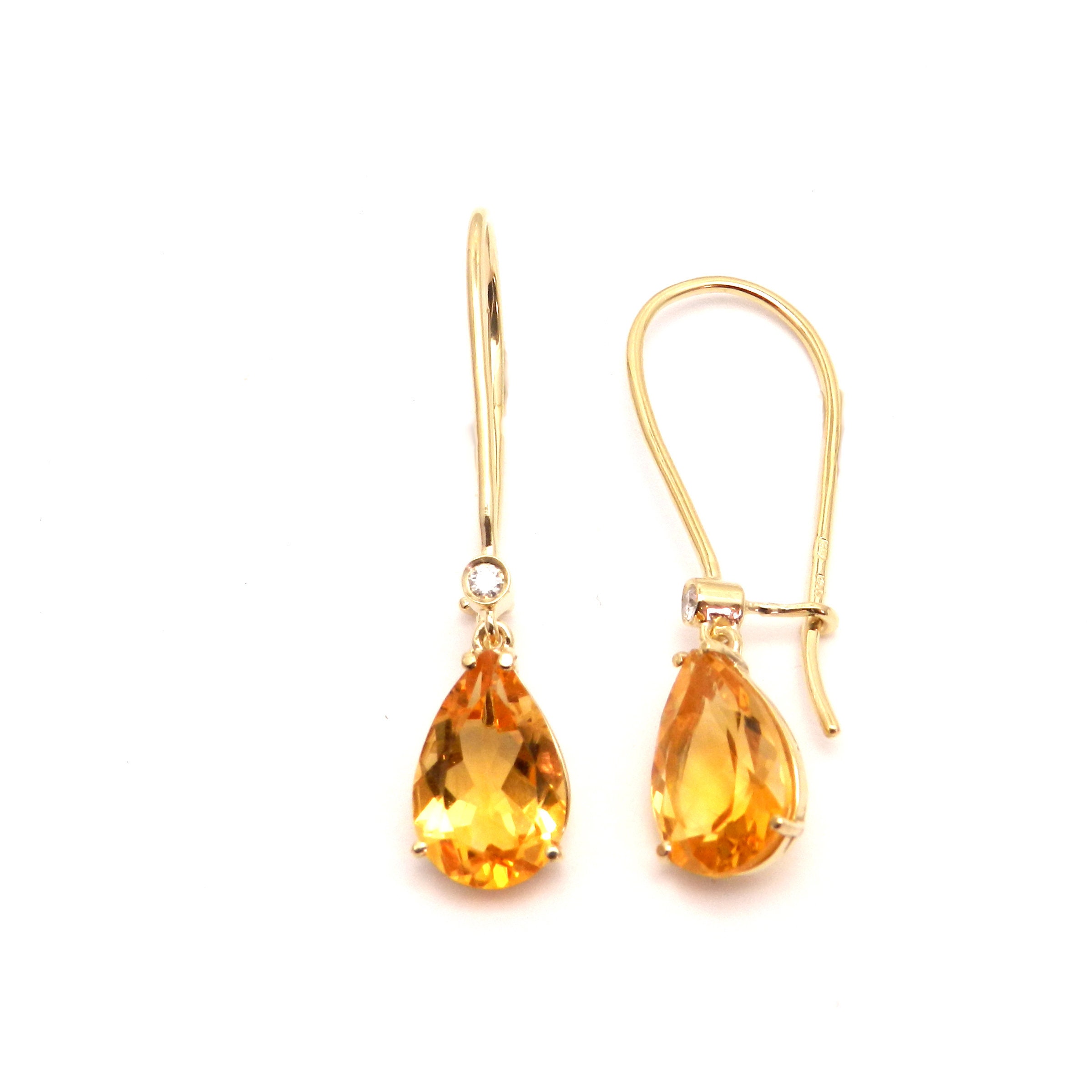Citrine Gold & Diamonds Long Earrings 14K Yellow Gold - Etsy