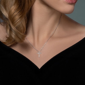 14k White Gold Diamond Cross Pendant, Genuine Diamond Accent, Elegant Religious Jewelry Gift