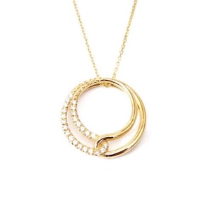 Double Circle Necklace, Diamond Round Necklace, Interlocking Circle Necklace, Unity Necklace, Open Circle Pendant Necklace, Anniversary Gift