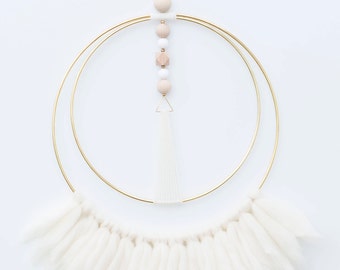 Geometric Wall Hanging in Ivory Fringe / tapestry / dream catcher