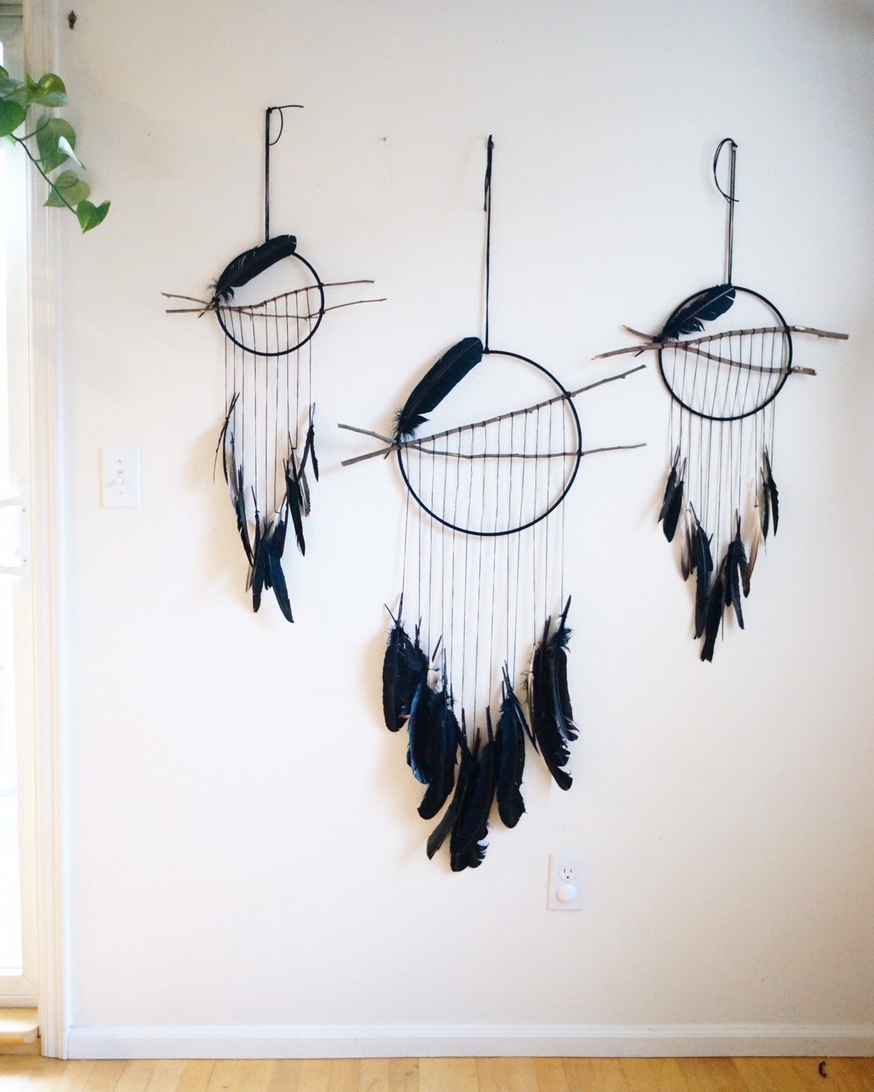 Large Black Feather Dream Catcher// Wall Hanging // - Etsy
