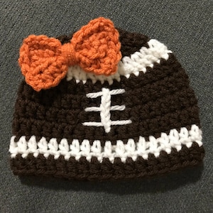 Baby Girl Football Crochet Bow Hat