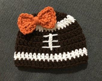Baby Girl Football Crochet Bow Hat
