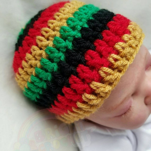 Newborn Crochet Rasta Striped Beanie Baby Boy or Girl Hat