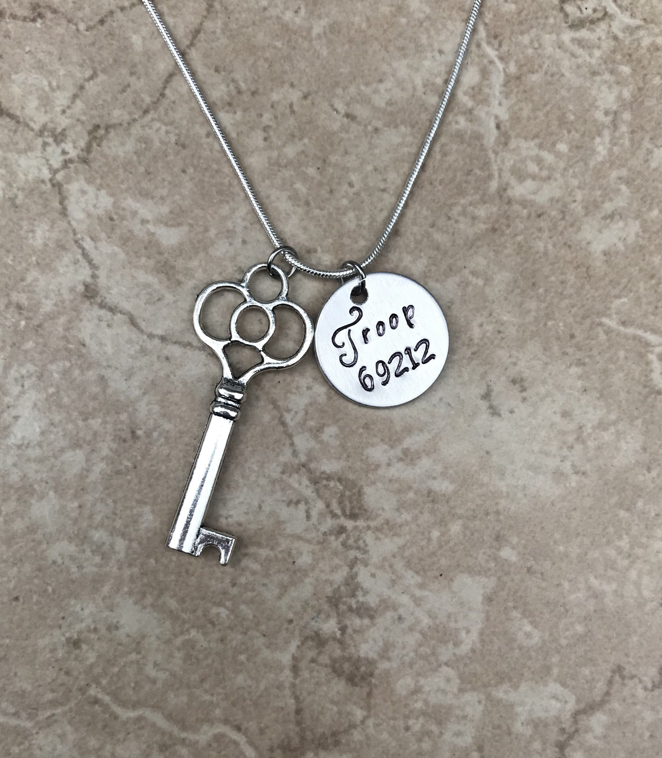 Girl Scout Bridging to Cadette Silver Key Necklace photo