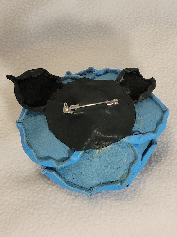 Broche Fleur En Cuir Turquoise - Fait Main, Artisanat Unique - Marque EKcrea
