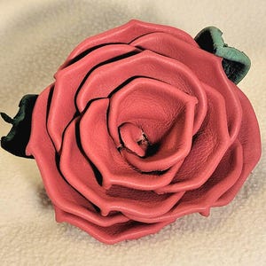 Dark Pink Lambskin Leather Rose Pin