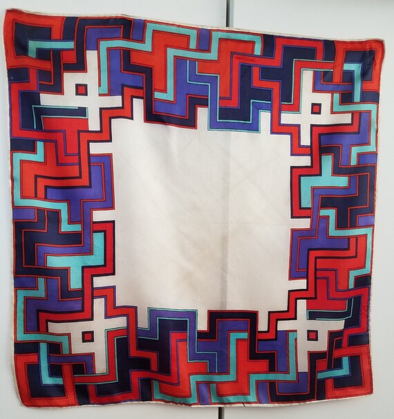 Vintage 80's Geometric Patterned Silk Scarf