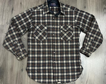 Vintage Pendleton Virgin Wool Button Up Plaid Shirt Flannel Medium - Hole