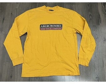 Vintage Abercrombie & Fitch Shirt Mens Large Yellow Long Sleeve Preppy Spell Out
