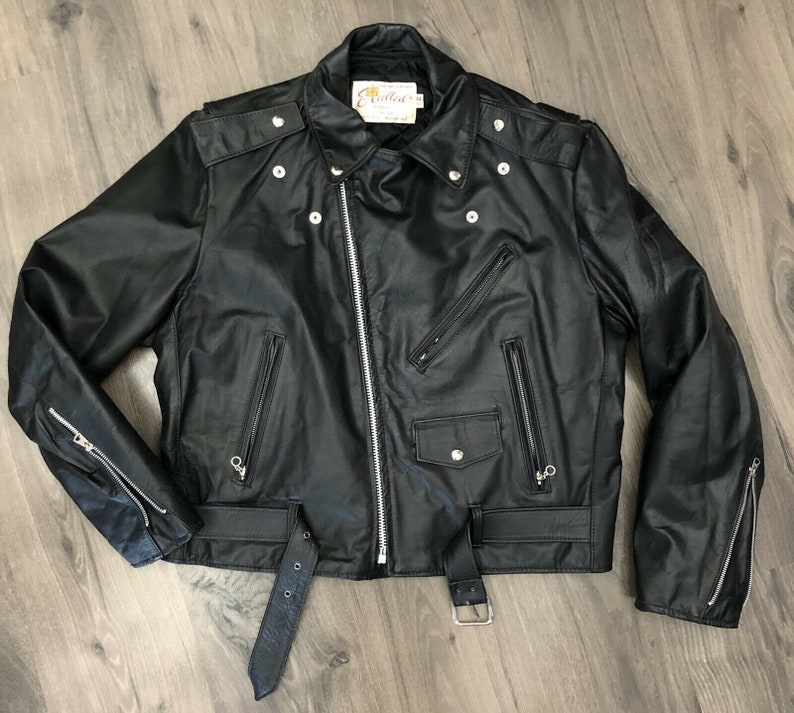 Vintage U S Made Excelled Motorcycle Leather Jacket Size 44 Reg Biker Punk Rock